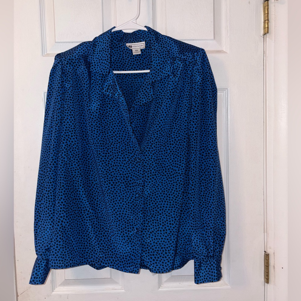 Vintage Stephanie Blue Patterned Women's Blouse